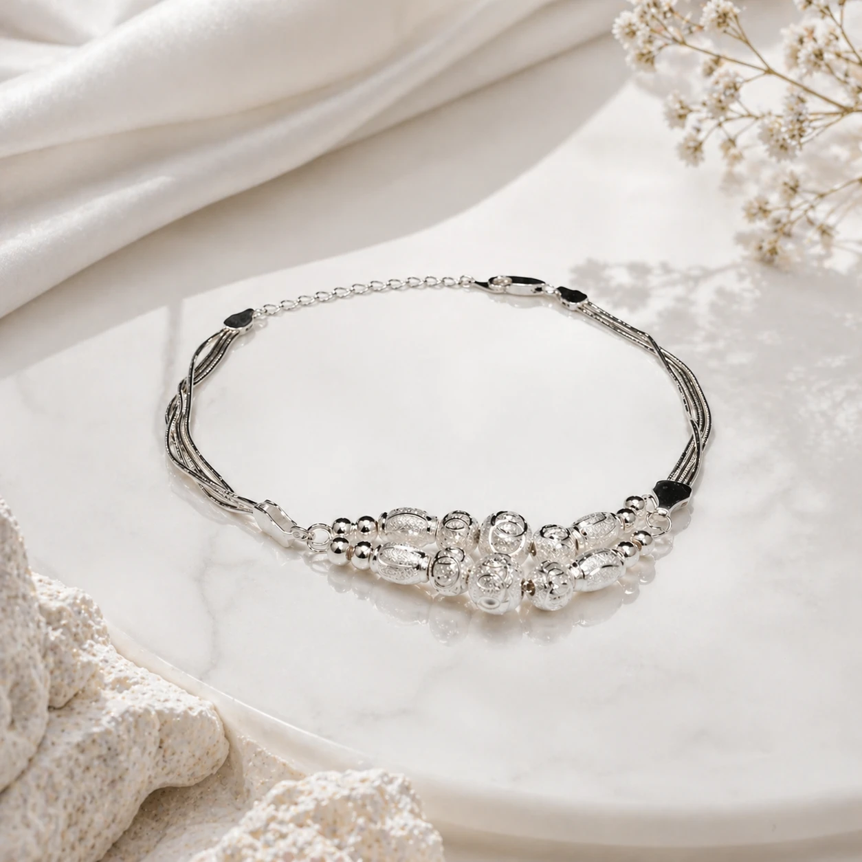 Multi-strand Silver Bead Bracelet