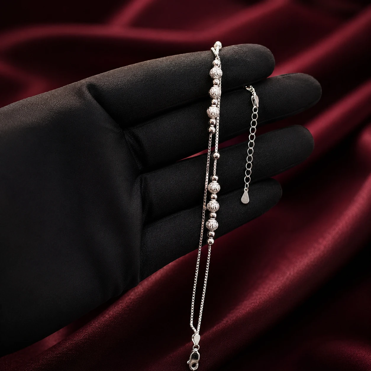 Double Layer Silver Filigree Bead Bracelet