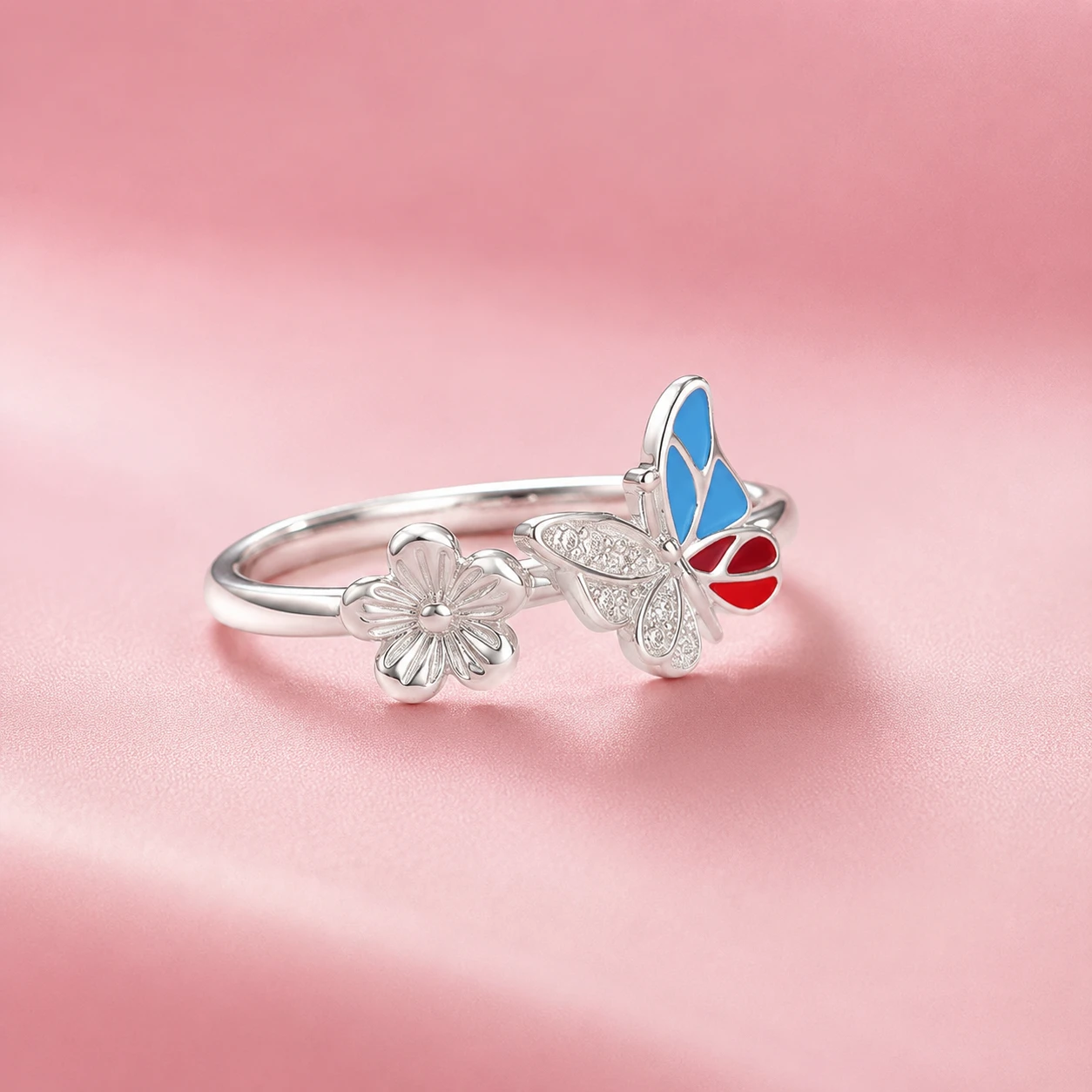 Enamel Butterfly and Flower Open Ring CODE 07