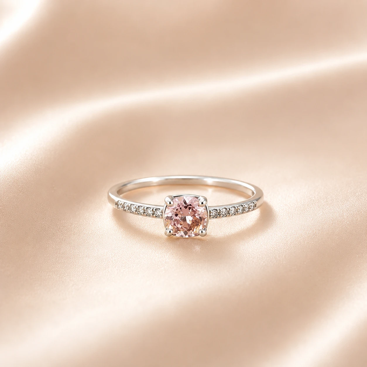 Round-Cut Morganite Solitaire Accent Ring