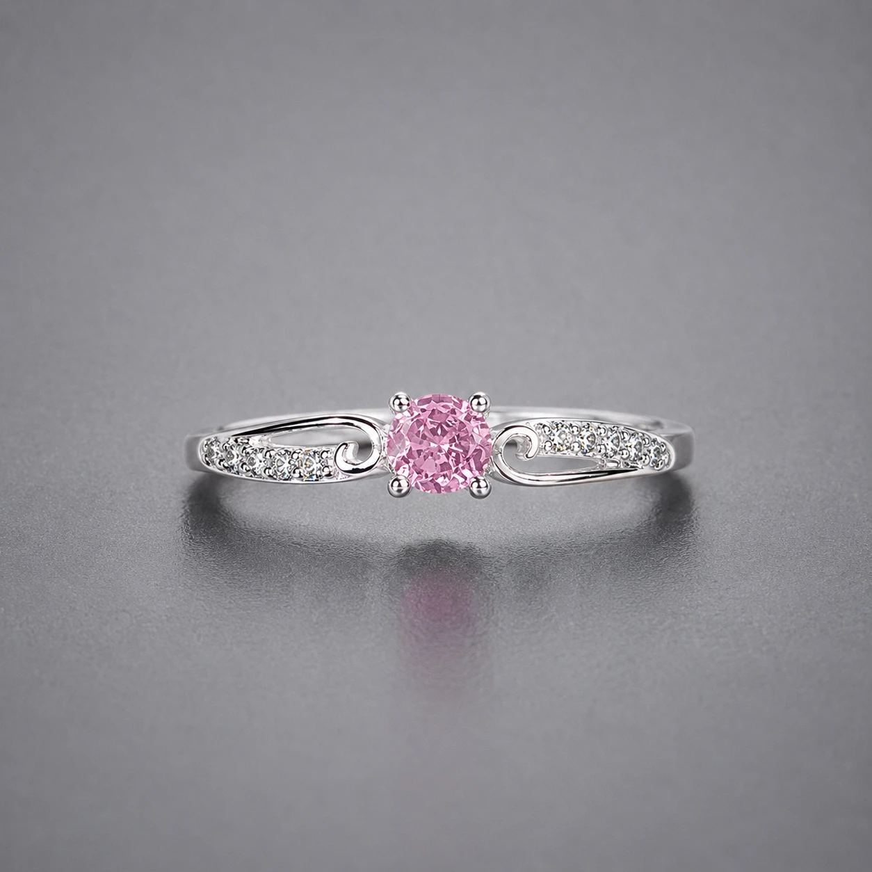 Pink Stone Solitaire with Accents Ring