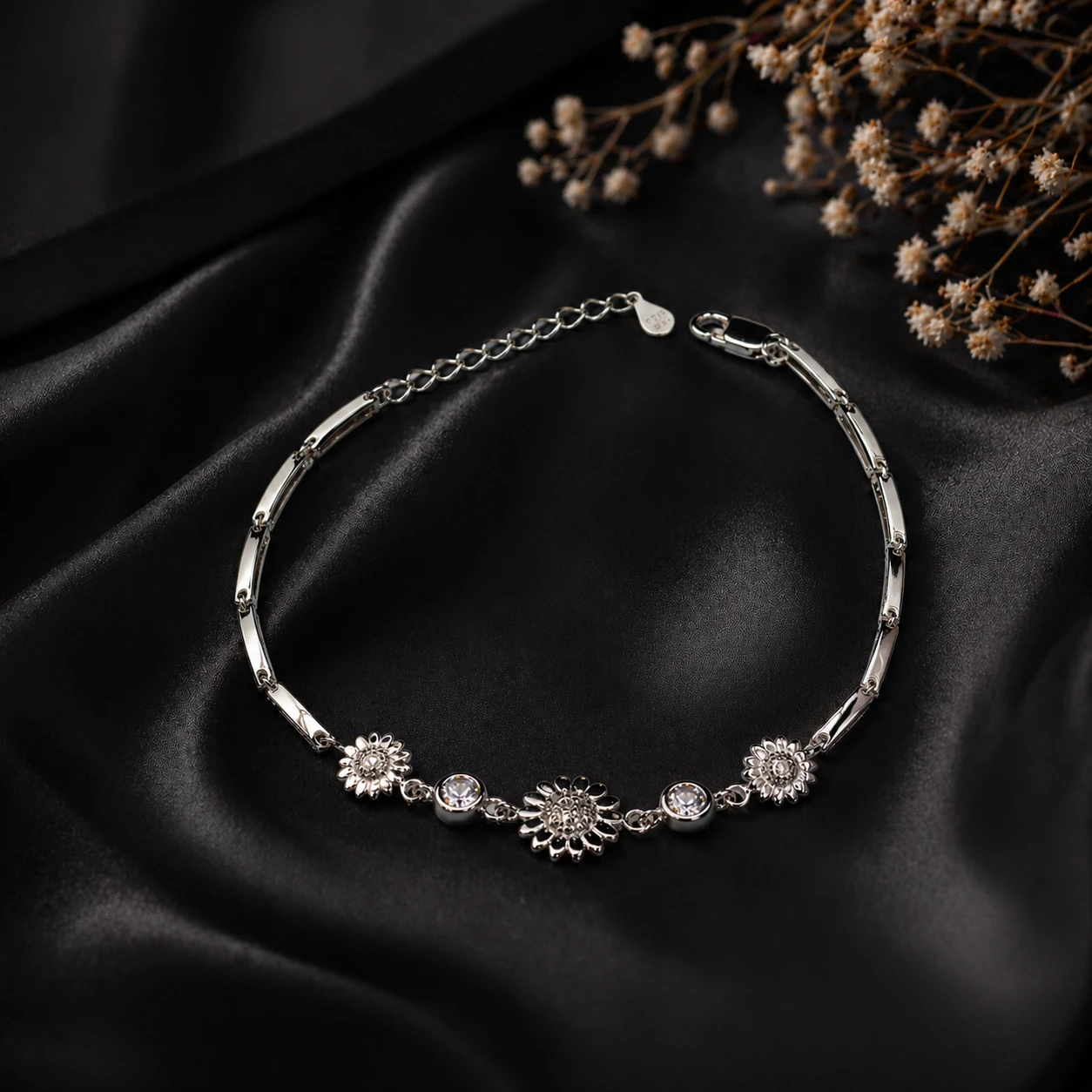 Silver Sunflower Charm Bracelet