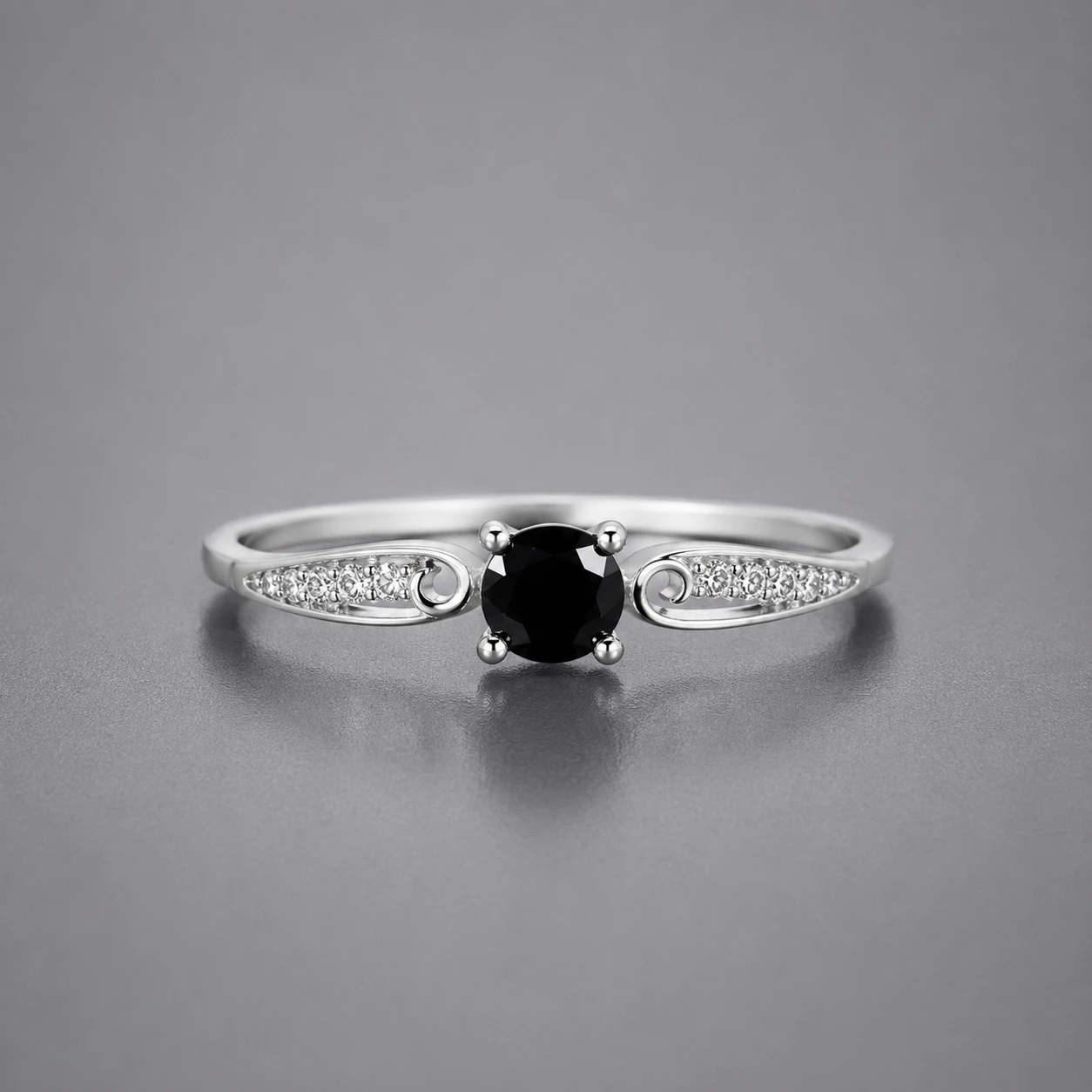 Black Spinel Vintage Prong Solitaire Ring