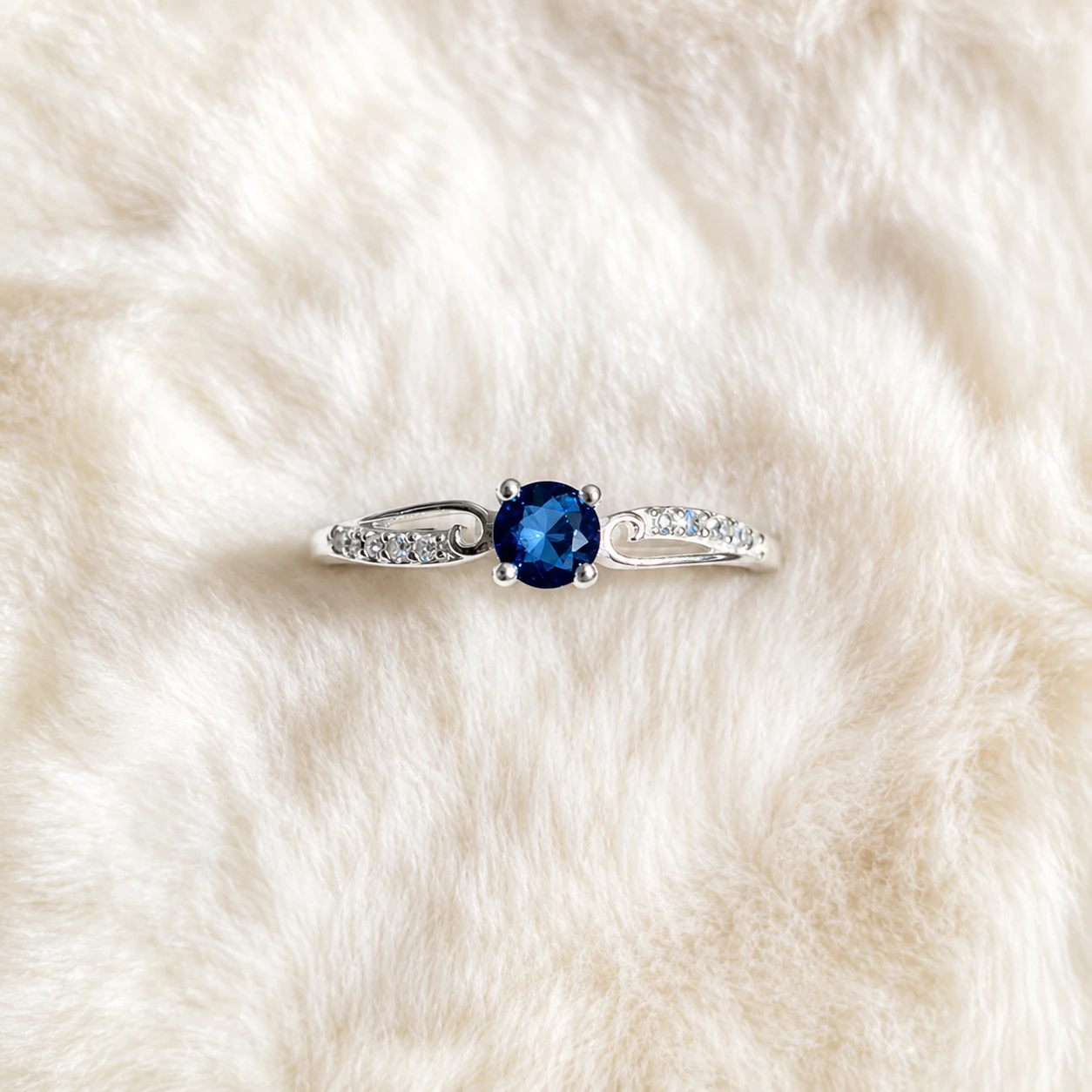 Blue Sapphire Solitaire with Accents Ring